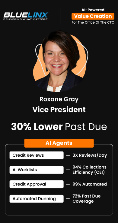 Roxane Gray of BlueLinx led a 30% reduction in past-due invoices & accelerated customer onboarding speed by 70% Value Creation