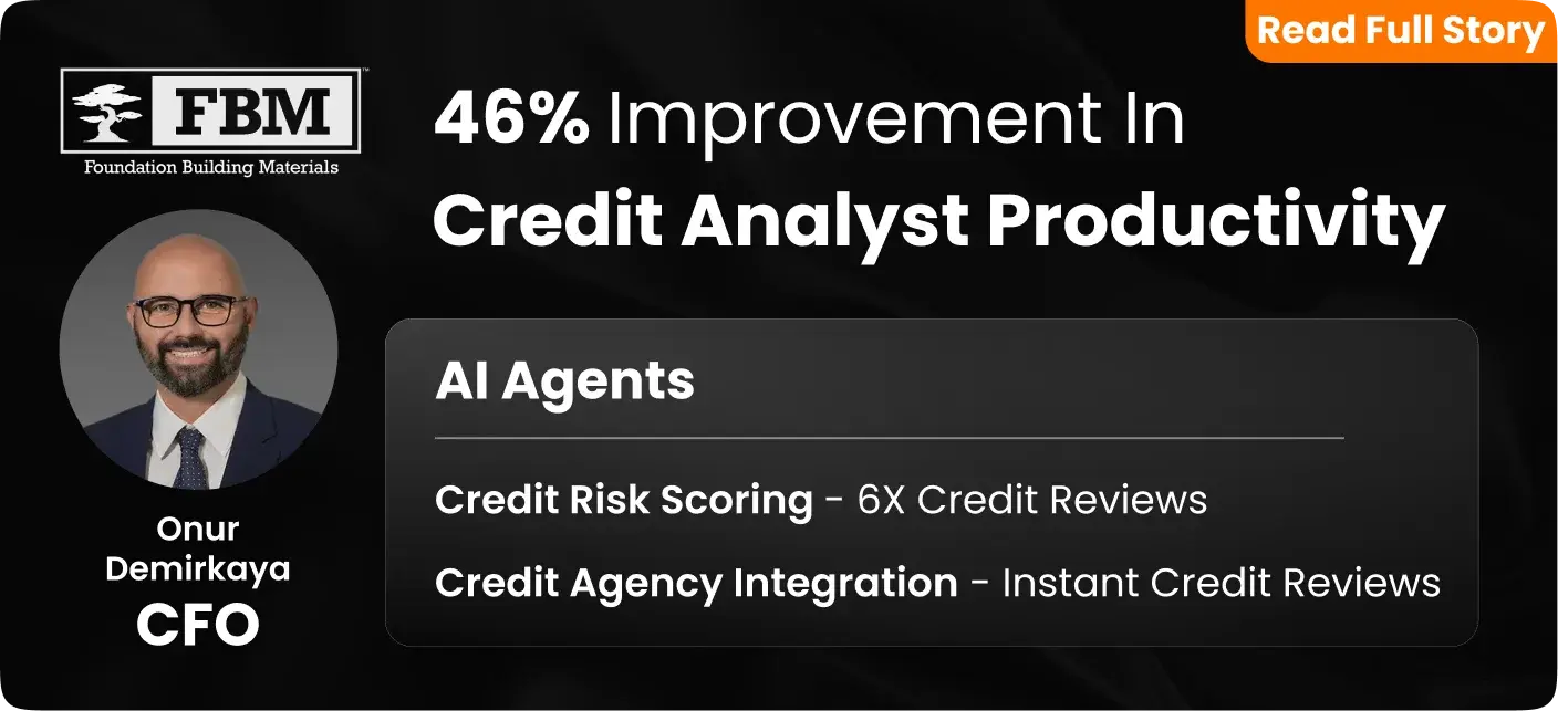 Foundation Building Materials, a distributor of specialty building products, an Enterprise Building Materials company, using HighRadius Order to Cash - Credit Management product achieved a 46% improvement in credit analyst productivity.