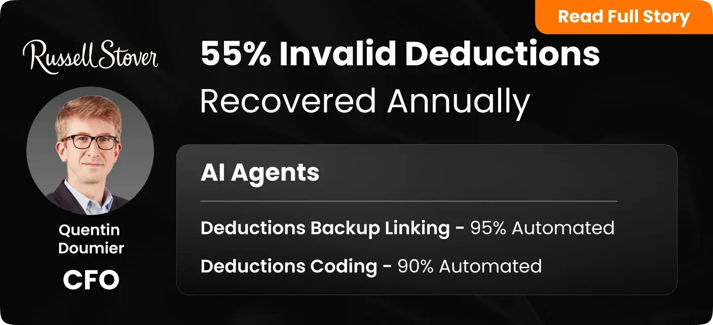 Russell Stover Candies Inc., a manufacturer of boxed chocolates and confections, a Mid-Market Food & Beverages company, using HighRadius Order to Cash - Deductions Management achieved 55% invalid deductions recovered.