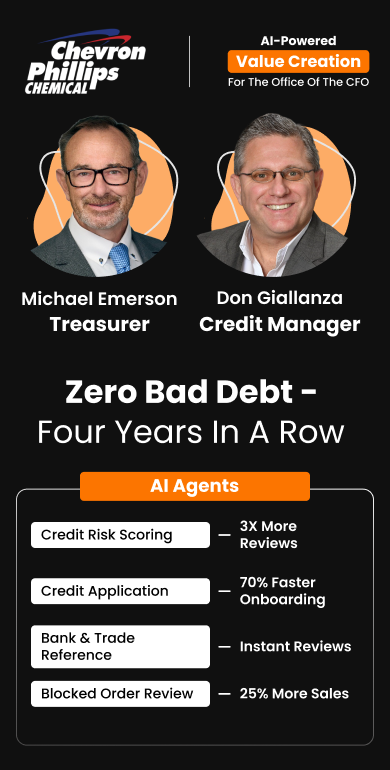 Don Giallanza, Commercial Credit Manager at Chevron Phillips Chemical, celebrates zero bad debt for four consecutive years. Value Creation