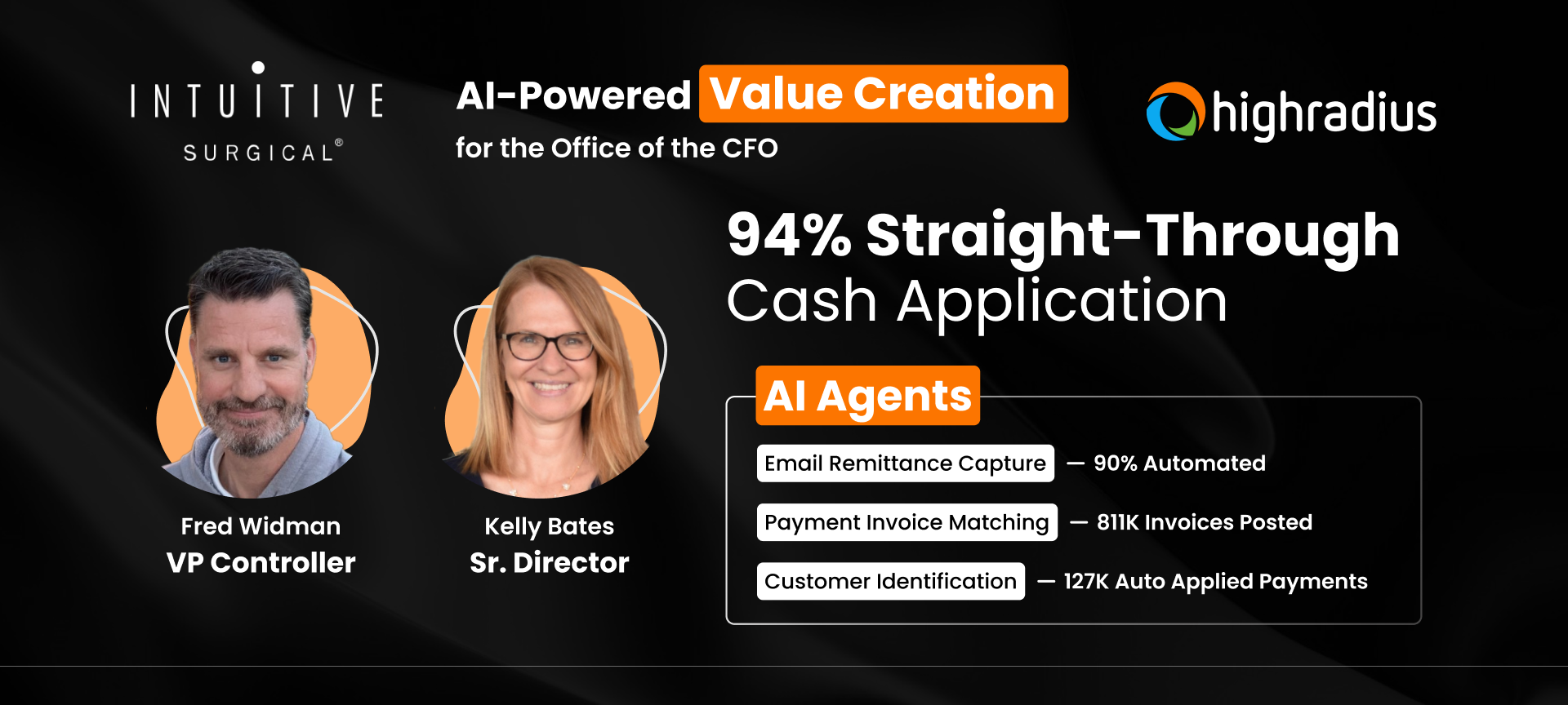 Fred Widman (VP Controller) & Kelly Bates (Sr. Director) at Intuitive achieved 94% STP using HighRadius AI Agents