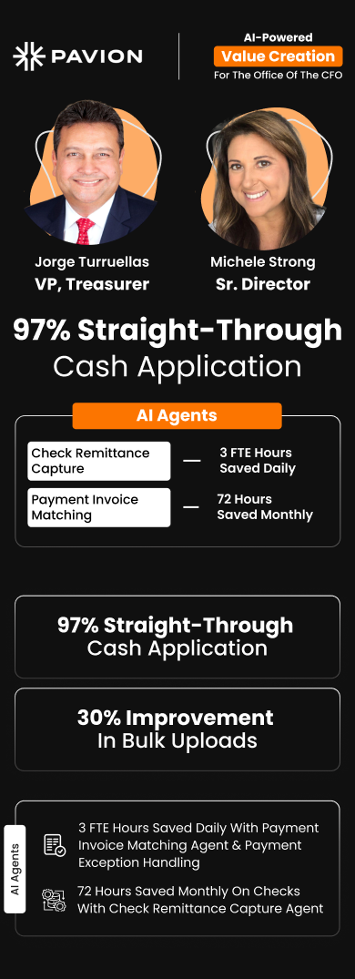 Jorge Turruellas (VP) & Michele Strong (Sr. Director) at Pavion highlights 97% Straight Through Cash Applicatioj with HighRadius AI Agents Value Creation