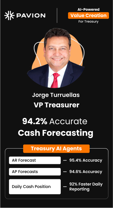 Jorge Turruellas of Pavion drove 75% improvement in daily reporting time by closing 35 bank accounts in 9 months Value Creation
