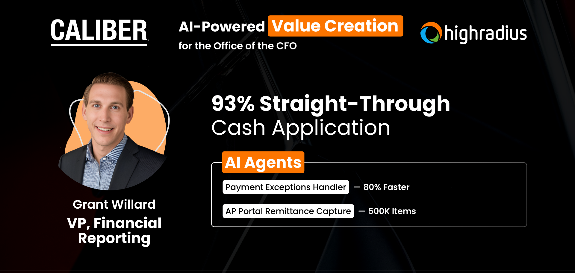 Grant Willard, VP, Financial Reporting, Caliber, achieved 93% straight-through cash application auto-posting 210K+ invoices