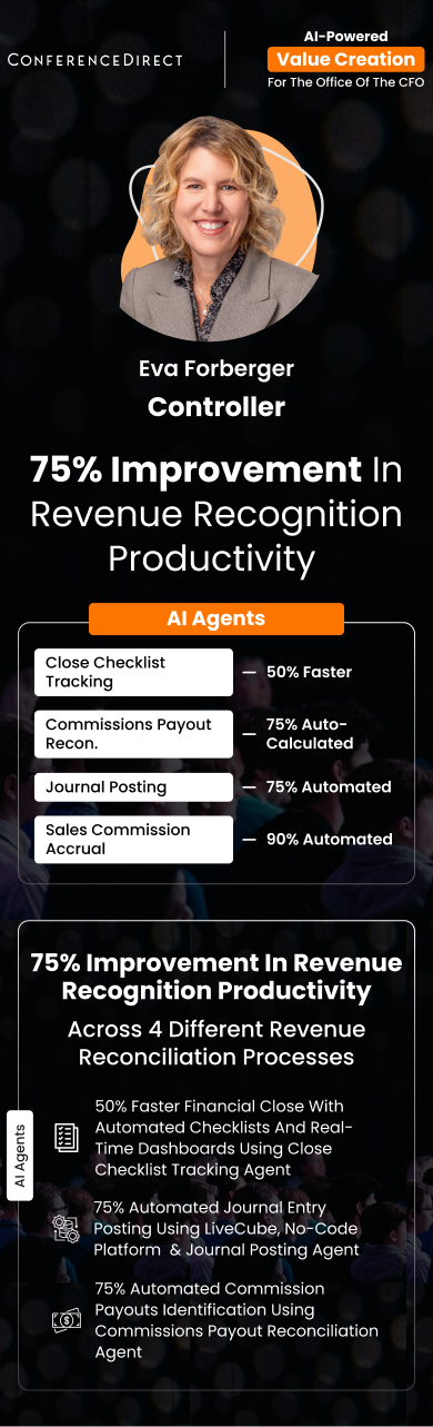 Eva Forberger of ConferenceDirect reports 75% improvement in revenue recognition productivity for all recon processes Value Creation