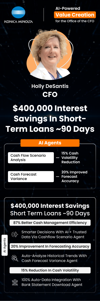 Holly DeSantis of Konica Minolta achieved $400K interest savings in 90 days & 87% improvement in short-term cash management Value Creation